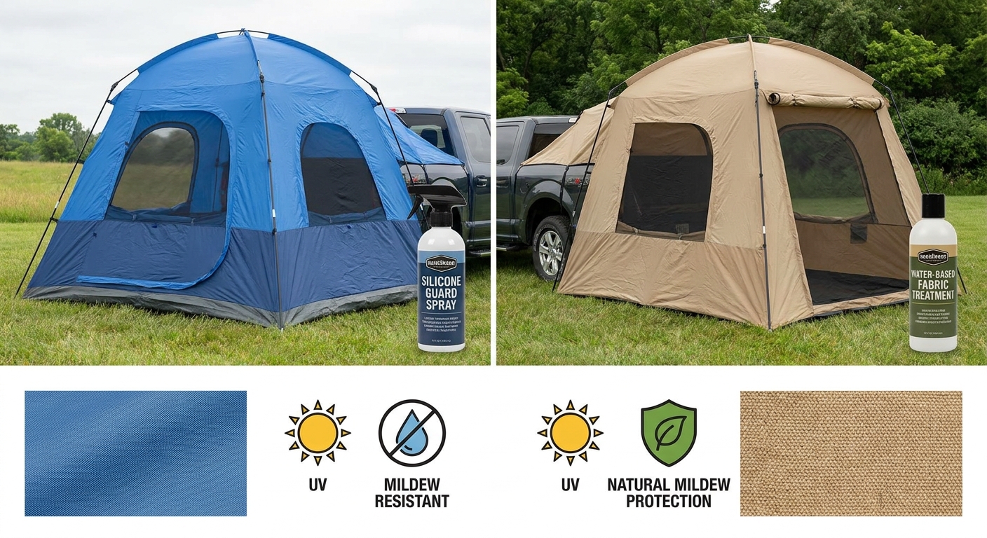 Feature comparison of tailgate tent waterproofing options and materials