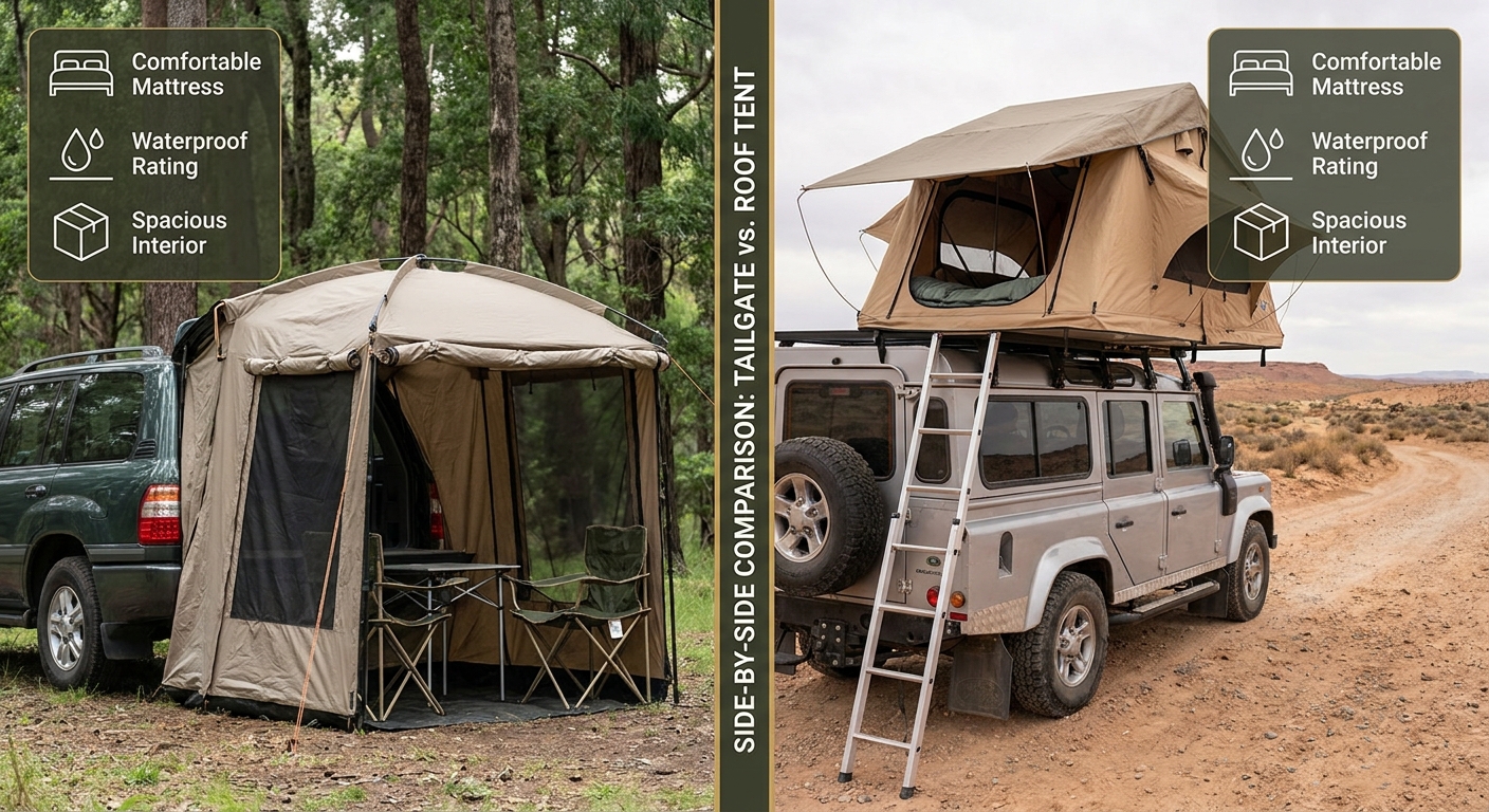 Comparison of tailgate tent vs roof tent features and setup
